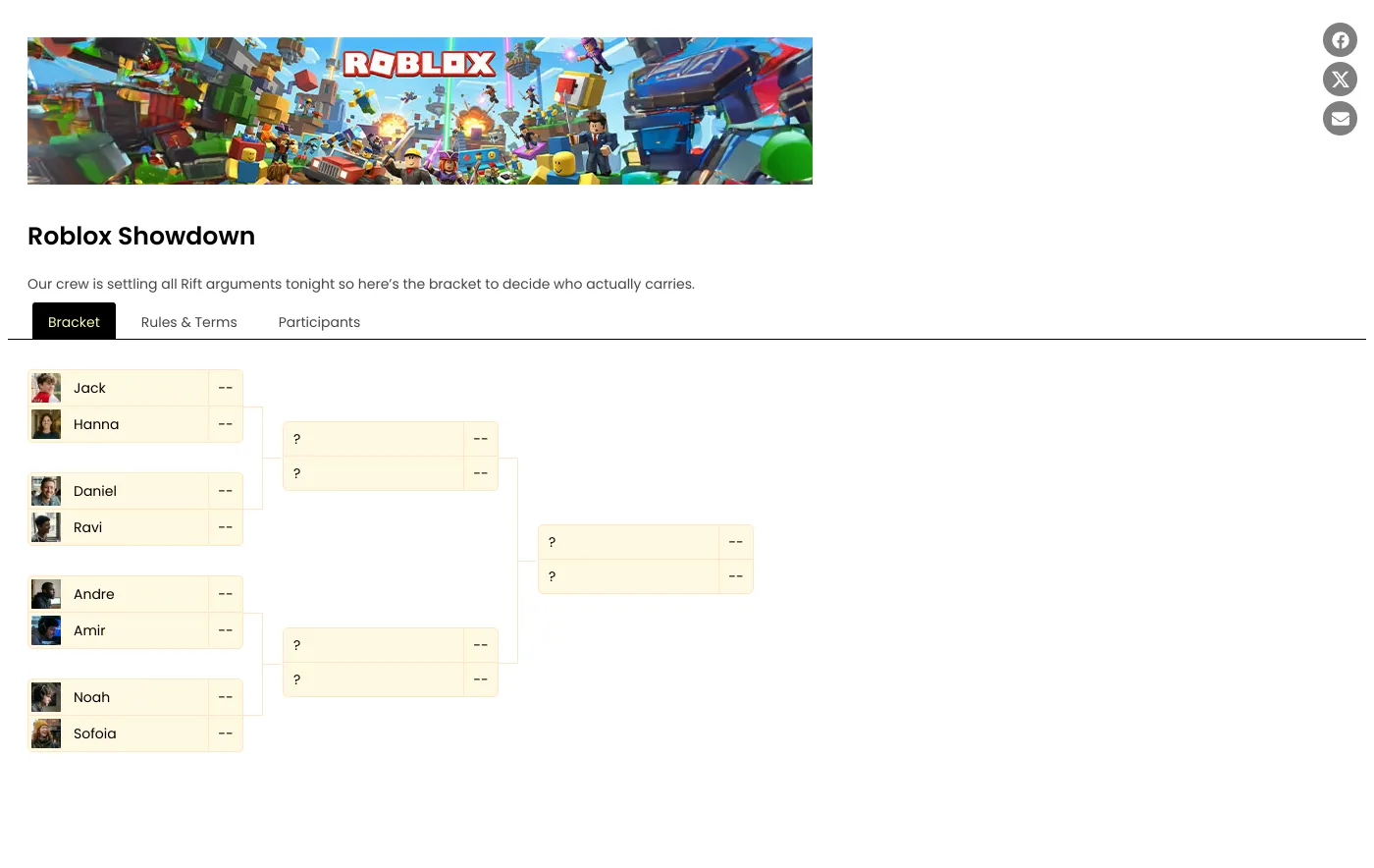 Roblox Standard Gaming Bracket